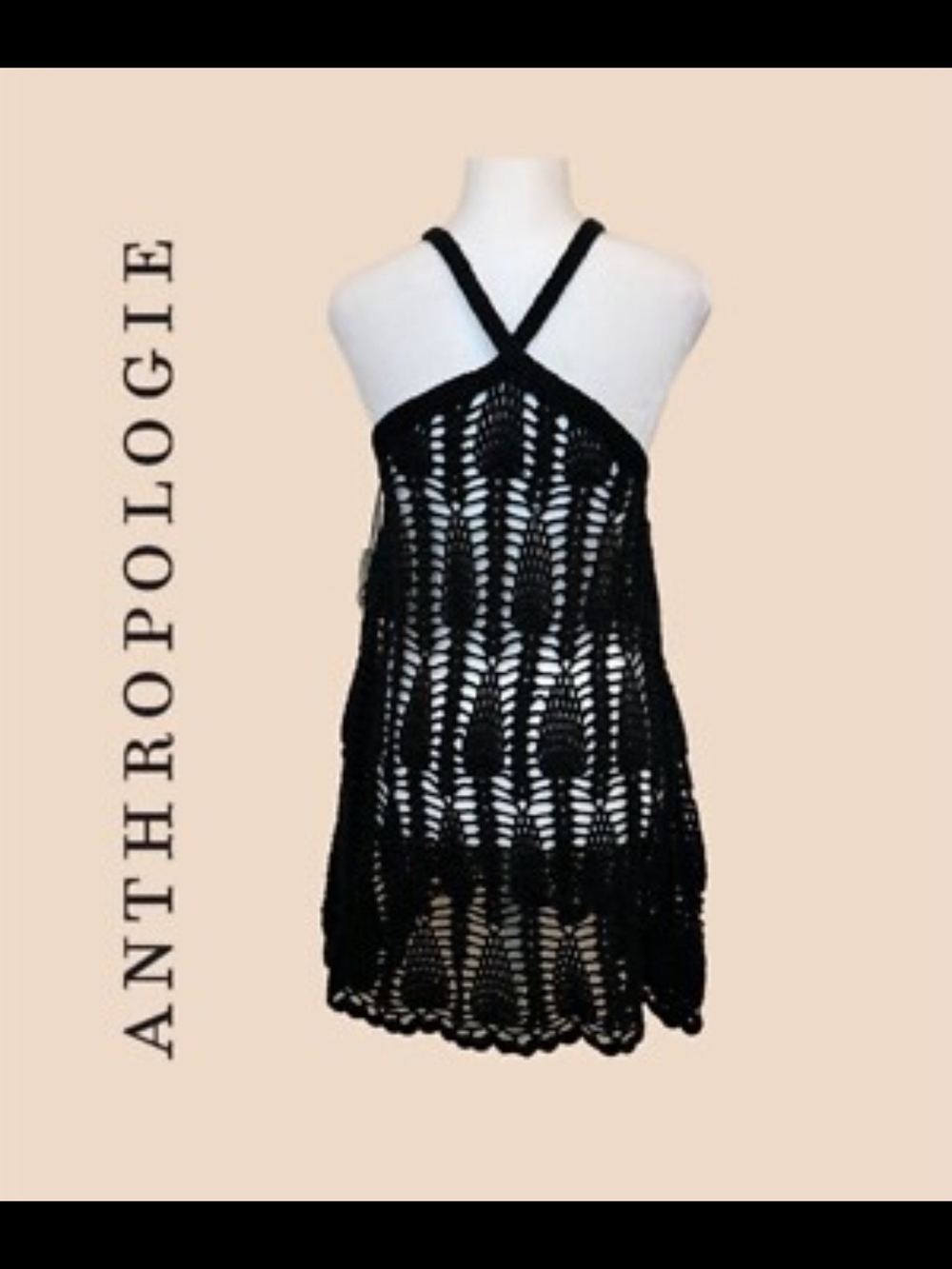 Anthropologie Black Crochet Halter Cross-Back Swim Coverup